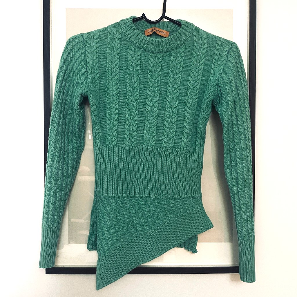Maggie Marilyn "Rufus" Asymmetric Cable Knit Sweater, 100% Merino Wool | Size Xs